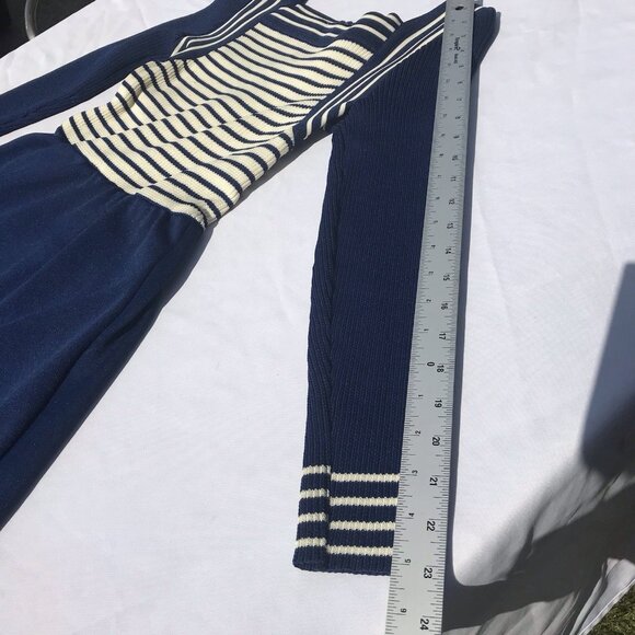 Vtg 60s 70s Giamo Knits Mod Navy Blue Striped Knit Maxi Sailor Sweater Dress USA - Picture 14 of 16